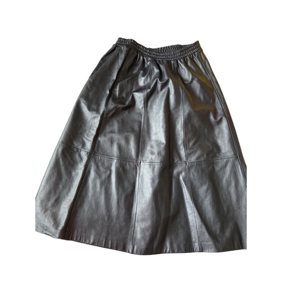Genuine Leather Midi Skirt Elastic Waist Panelled A Line Korean Style - Picture 1 of 4